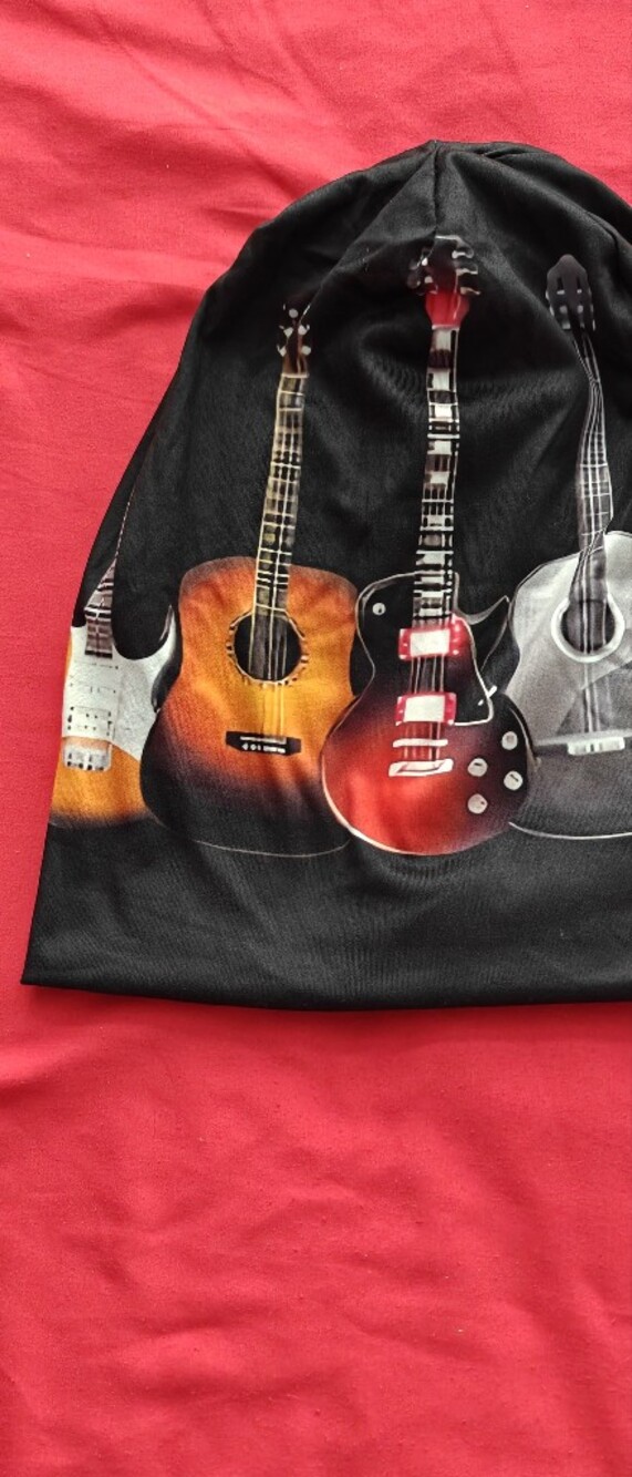 Graphic Guitar Beanie - Red and Black Motif